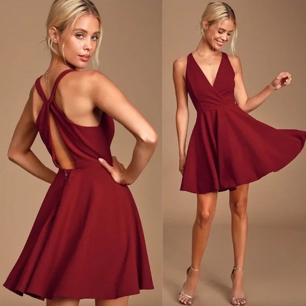lulu’s wonder whirl wine red mini dress 🤍 xs